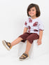 Oversized Bear Buddy Cotton Short Set (Light Grey-Brownish Red)